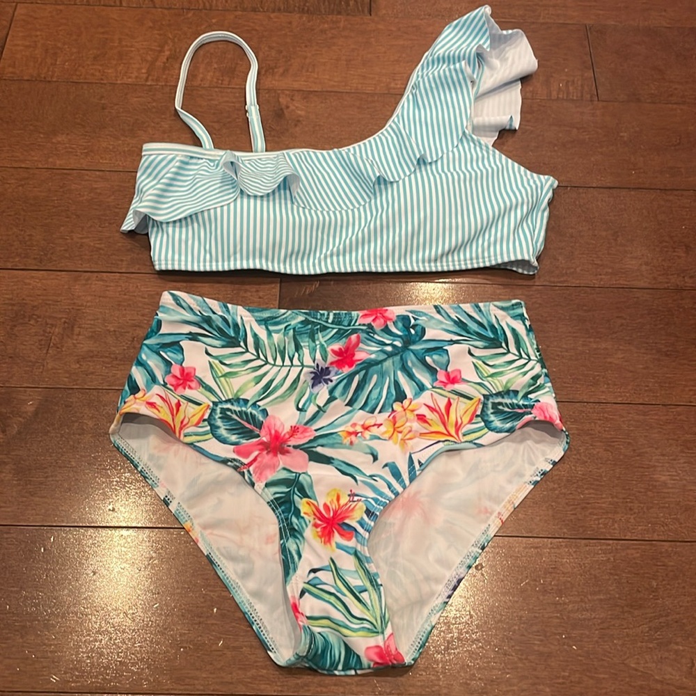 SHEIN blue tropical bikini